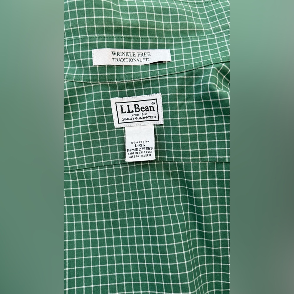 L.L.Bean Oversized Green White Button down boyfriend shirt men’s size L - Picture 3 of 8
